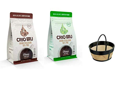 Crio Bru Starter Kit w/ Coffee Filter (2 10oz Bags + Coffee Filter) | Natural Healthy Brewed Cacao Drink | Great Substitute to Herbal Tea and Coffee | 99% Caffeine Free | Keto Whole-30 Honest Energy | Brew and Enjoy Hot or Iced