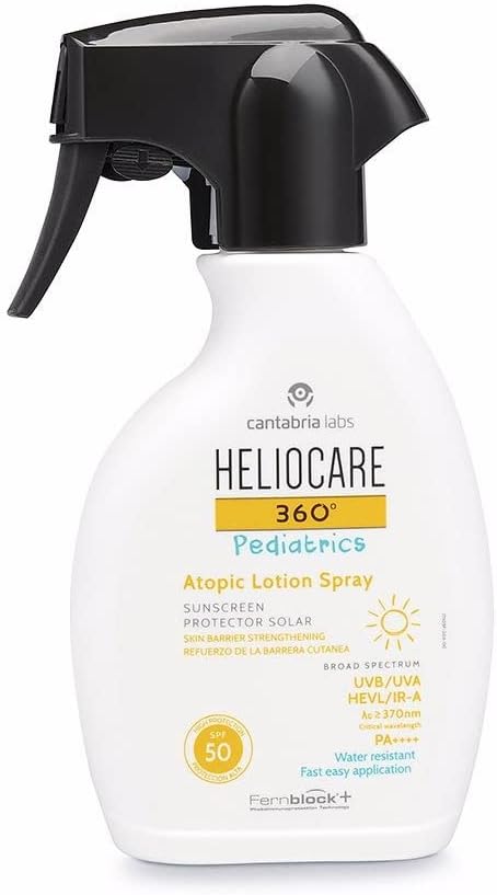 Heliocare 360° Pediatrics Atopic Lotion Body Spray - 250ml | Kids Sun Spray for Body | UVA UVB Visible Light Infrared-A Sun Protection | For Children's Sensitive Skin | Supercharged with Antioxidants