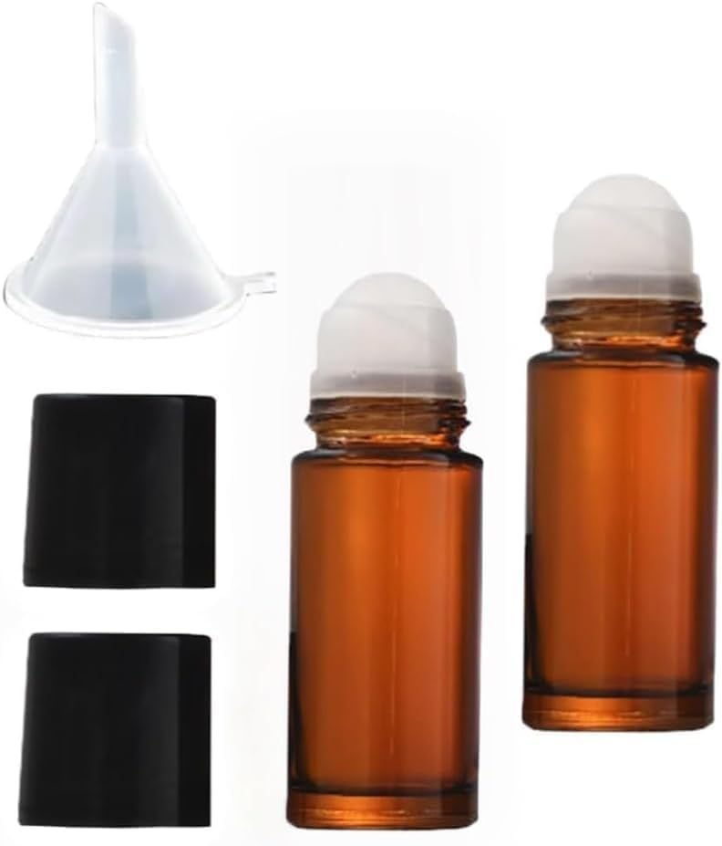 2Pcs 50ml Brown Glass Essential Oil Roller Bottles,Perfume Roller,Refillable Roll on Bottles Container Empty Deodorant Rollerball Beauty Personal Care Tools for Fragrance Cosmetics