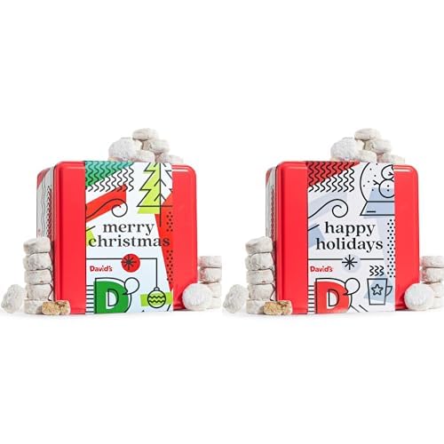 David's Butter Pecan Meltaways Holiday Bliss Duo - 2lbs in Merry Christmas Tin and 2lbs in Happy Holidays Tin - Flavored Cookies with Crunchy Pecans - Deliciously Soft Gourmet in Christmas Gift Tins