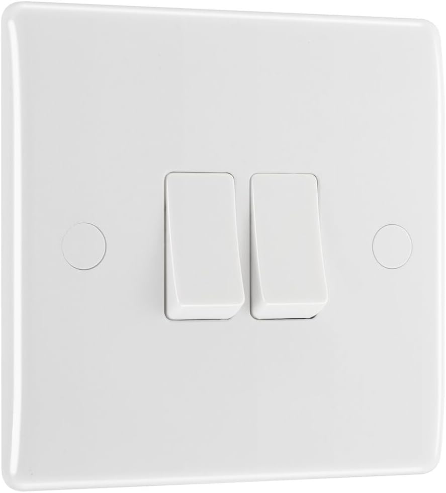 BG Electrical Double Wall Light Switch, 2 Way, Round Edge, Nexus 800 Series, White Moulded, 20A, 16AX, 842