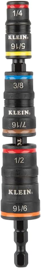 Klein Tools 32933 Klein Tools 32933 Impact Driver, SAE 7-in-1 Impact Rated Socket Set, 3 Flip Sockets with 6 Hex Driver Sizes and 1/4-Inch Bit Holder, 5-Inch Shaft