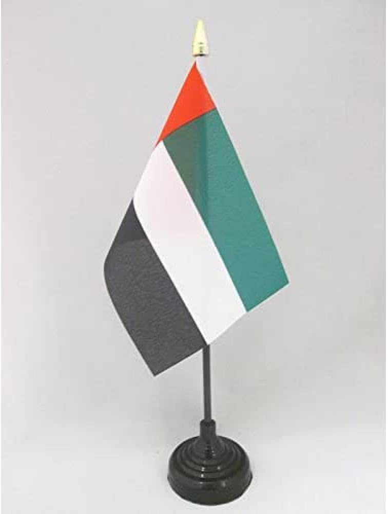 AZ FLAG - United Arab Emirates Table Flag 4'' x 6'' - Emirati Mini Desk Flag 100% Polyester 15 x 10 cm - Office Banner with 10'' Pole - Golden Spear