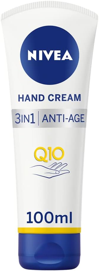 NIVEA 3in1 Q10 Anti-Age Care Hand Cream (100ml), Moisturising Hand Cream Reduces the Appearance of Wrinkles with Q10 and UV Filters, NIVEA Hand Cream for 24 Hour Moisture
