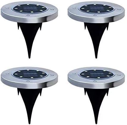 Waymeduo 4Pcs 8 LED Solar Powered Ground Lights Outdoor lamp LED Solar Path Lights Garden Landscape Spike Lighting for Yard Driveway Lawn Pathway (Warm White)