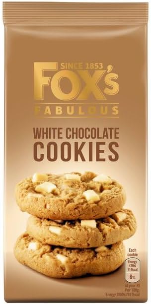 Fox's Fabulous cookie 180g, Three mix luxury varities of Milk, Triple & White chocolate Biscuits for special Occasions, Supreme gift to share with friends and family Snack Value Pack (4, white)
