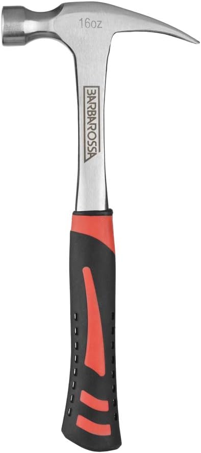Claw Hammer by Barbarossa – 16Oz Straight Claw Hammer – Polished Carbon Steel & Fiberglass Handle – Anti-Vibe Shaft – Comfortable & Ergonomic Grip – Ideal Hand Tool for Nail Removal, Home Use