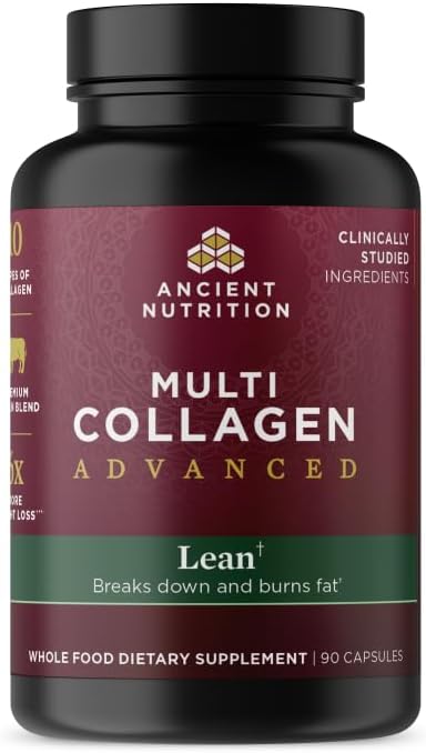 Ancient Nutrition Multi Collagen Advanced Lean with Probiotics, Hydrolyzed Collagen Peptides Supports Healthy Weight Loss and Fat Loss, 90 Count