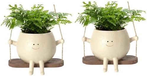 2 Cute face Planter Swing, face pots Head, Hanging Plant Holder Unique Plant pots for Planter, Smile Face Resin Flower Pot Decor, Mom Gifts
