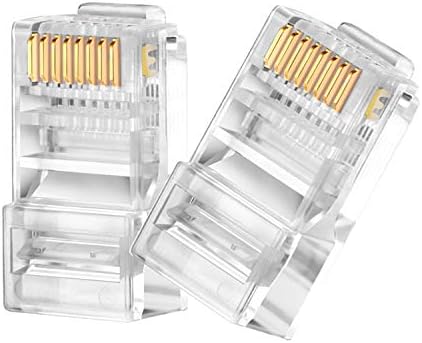 RJ45 CAT6 Pass Through Connectors 100 Pack - Easy and Fast Termination - Gold Plated 3 Prong 8P8C Modular Ethernet UTP Network Cable Plug End for Cat6 Cat5e