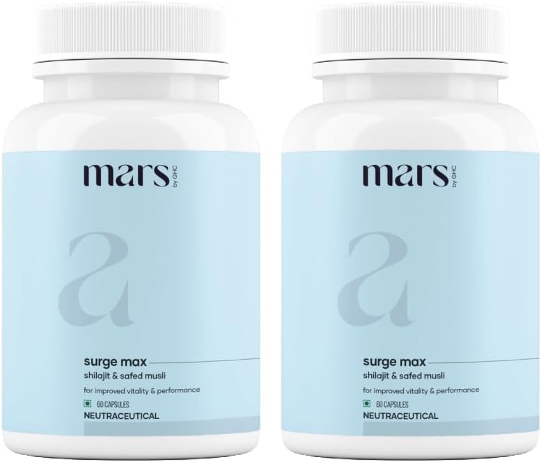 Mars Natural Surgemax Caps : Powered with Shilajit and Safed Musli | Natural Energy Booster | Strength,Stamina,Immunity - 60 N (Pack of 2)