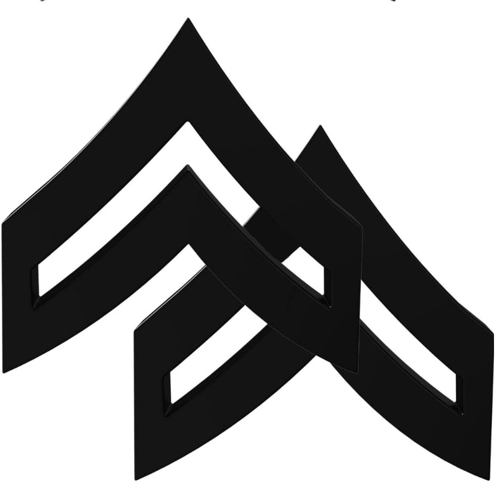 Corporal Chevrons Collar Brass Pins -Set of 2 Rank Insignia Police Military Uniform Pins. Choose: Gold, Silver, or Matt Black