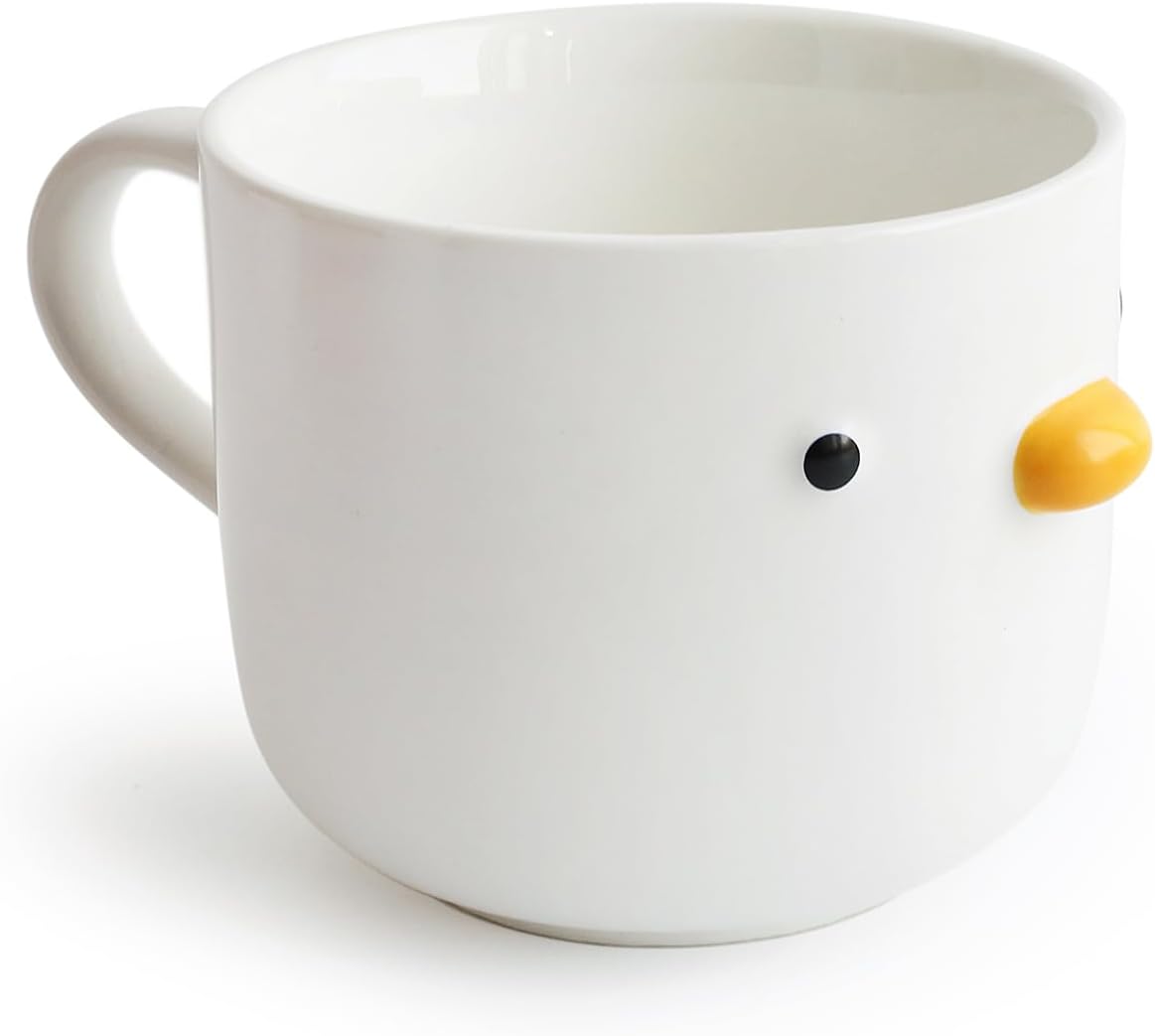 PURROOM Large Breakfast Mug, Handmade Glaze Duck Cup, 22 oz Oversized Cute Cereal Cup. For Family & Friends