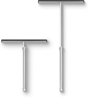 Grand Fusion Shower Squeegee with Long Handle for Glass Doors, Tile Walls, Mirrors and Windows. Telescoping Squeegee for Glass Cleaning. Bathroom Stainless Steel Squeegee, 10inch Wide, Chrome – 1pk