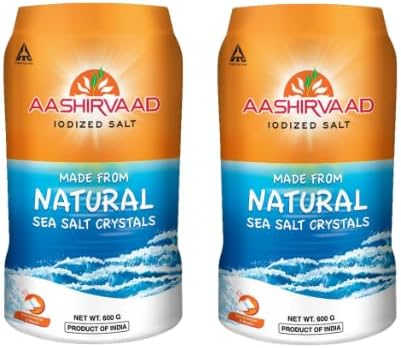 Aashirvaad Canister Salt 600g – Iodized Salt – Natural Sea Salt – Right Amount of Iodine – Solar Evaporated (Pack of 2)