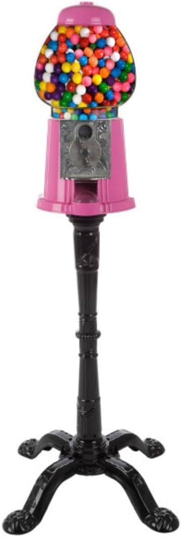 15” Gumball Machine with Stand and Coin Bank - Bubble Gum Machine Candy Dispenser with Glass Globe and Metal Base - Vintage Style Gum Ball Vending Dispenser by Great Northern Popcorn (Pink)