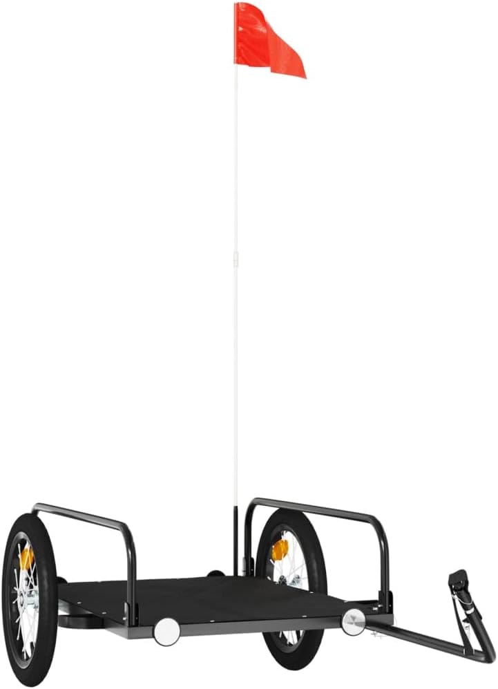 vidaXL Sturdy Iron Bike Cargo Trailer - Black Bicycle Cart with Safety Flag, Suitable for Heavy Duty Goods Transportation Up to 45 kg Load