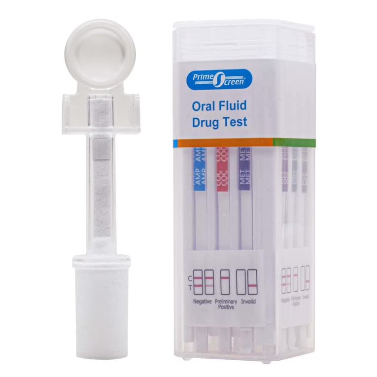 Prime Screen [25 Pack] 5 Panel Saliva Oral Fluid Test Kit, E&I Exempt for Workplace Employment and Insurance Testing (AMP, COC, MET, OPI, THC) - QODOA-256