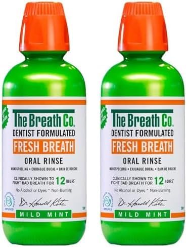 The Breath Co Alcohol Free Mouthwash - Dentist Formulated Oral Rinse for 12 Hours of Fresh Breath - Mild Mint Flavour, 500ml (Pack of 2)
