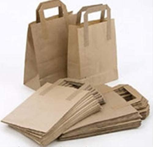 PoundVeg Brown Paper Bags SOS Handled. Flat Handled Carrier Bags, Party Bags, Gift Bags, Takeaway Bags (25, Small)