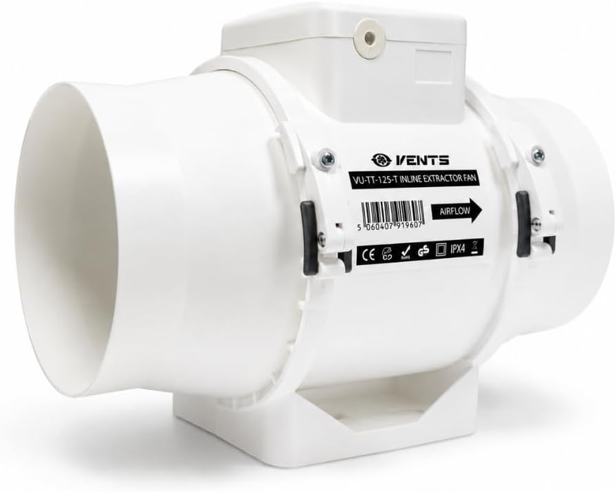 VENTS 125mm Inline Bathroom Extractor Fan with Timer