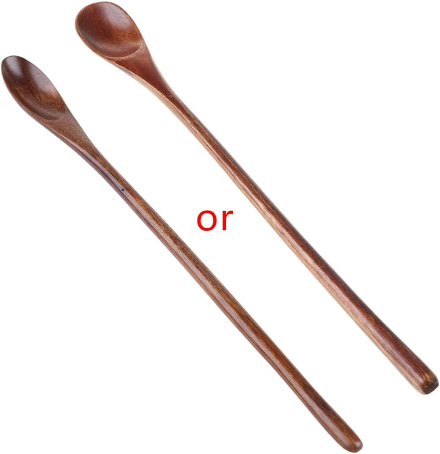 Natural Wooden Spoon Coffee Tea Cooking Dining Utensil Retro Long Handle Cutlery Dessert Spoon Dessert Spoons Dessert Spoons Disposable Dessert Spoons Silverware Coffee Spoon Steel