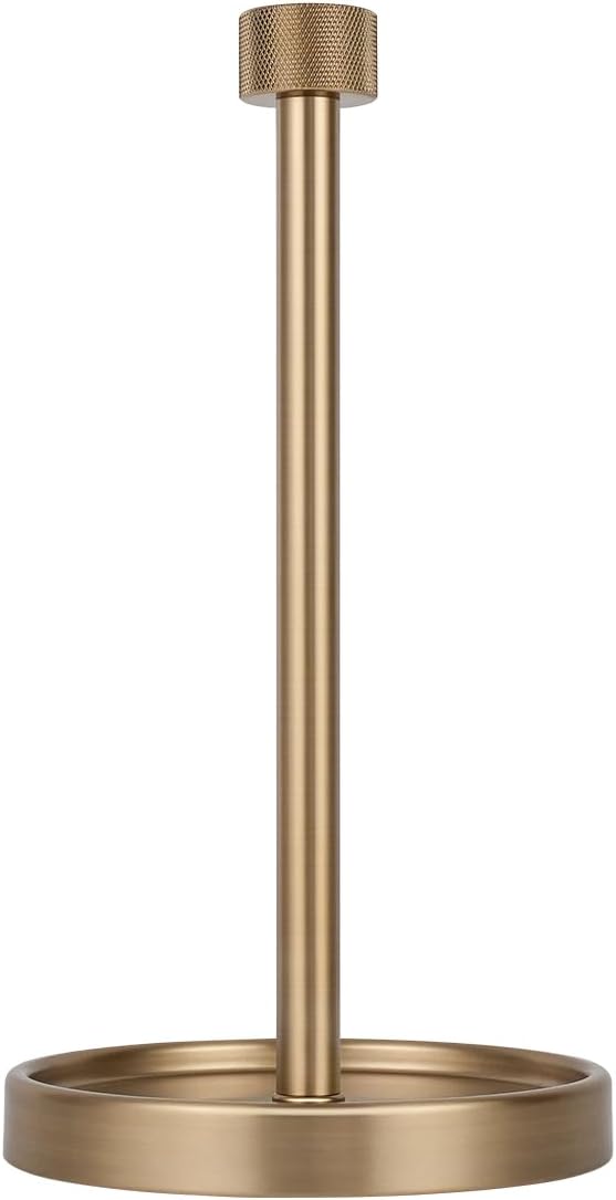 Ivilon Countertop Paper Towel Holder - Modern Knurling End Cap Minimalist Design - Color Warm Gold