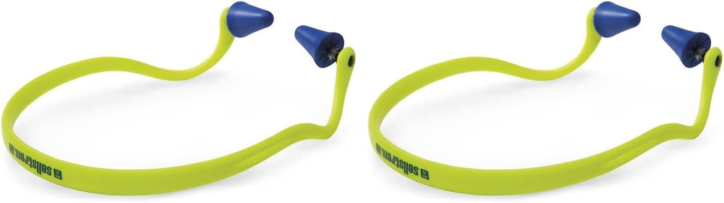 Sellstrom Reusable Banded Earplugs for Work - Work Safety Hearing Protection - 25dB - Hi-Vis Green/Blue (Pack of 2)