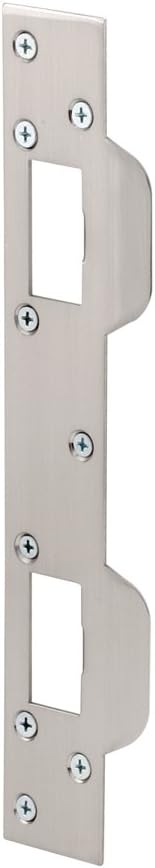 Prime-Line U 10385 Door Strike, for Use with 5-1/2 In. and 6 In. Hole Spacing On Dead Latch and Deadbolt, Steel, Satin Nickel (Single Pack)