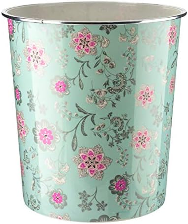Home Plus 7.7 Litre Quality Floral Design Lightweight Waste Paper Basket Bin (Vintage Floral Jade Green & Silver)