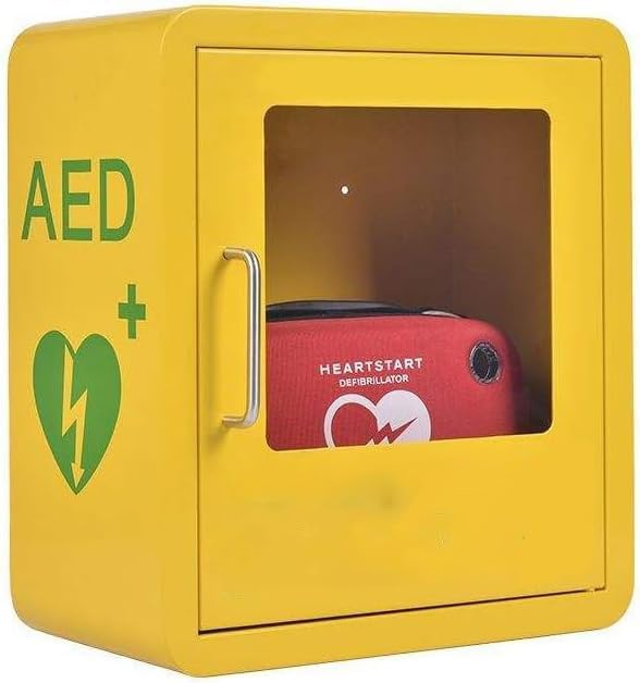 Outdoor Wall-mounted AED Alarm Box Wall Mount Storage Cabinet for Defibrillators PVC Transparent Window Fits Most AED Models for Office,Hospital,Public Places,Yellow