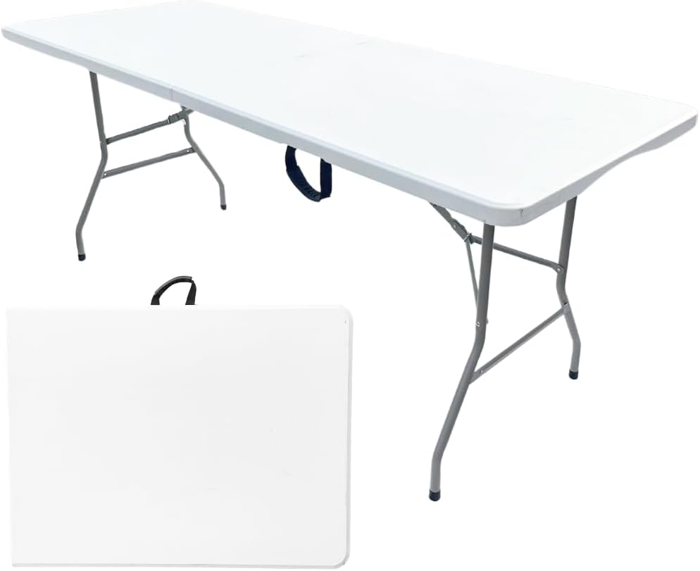 Durabull 6ft Plastic Folding Trestle Table - Heavy Duty -Indoor & Outdoor Solution for All Occasions - 150kg Capacity- Easy Setup, Folds in Half for Compact Storage, Portable with Carry Handle