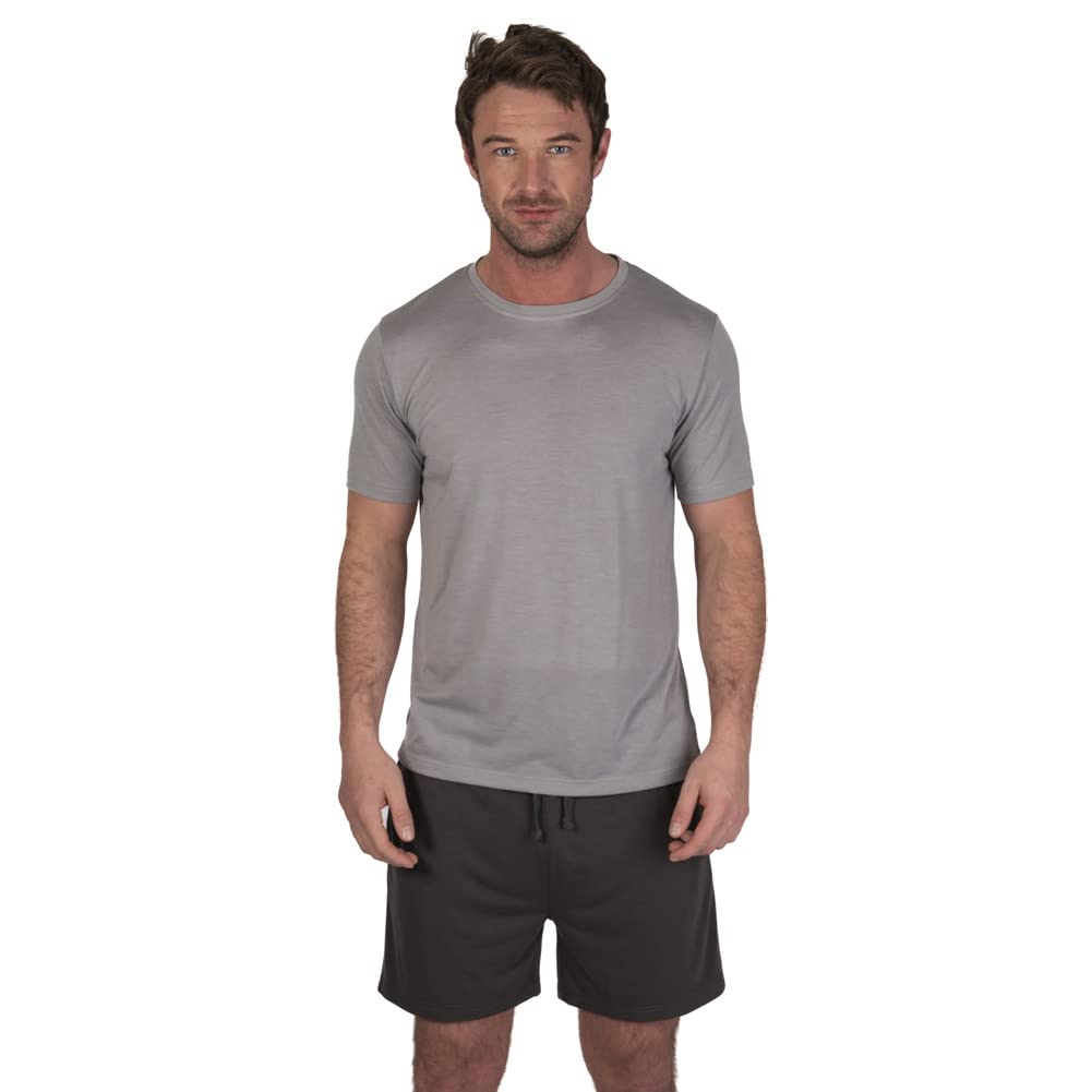 Light & Shade LSSET032 Men's Crew Neck T-shirt and Short Pyjama Set, Grey, M