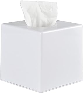 Tissue Box Cover, Square Facial Tissue Holder Storage for Bathroom Vanity, Countertops, Dressers, Night Stand, Parlors and Offices - White