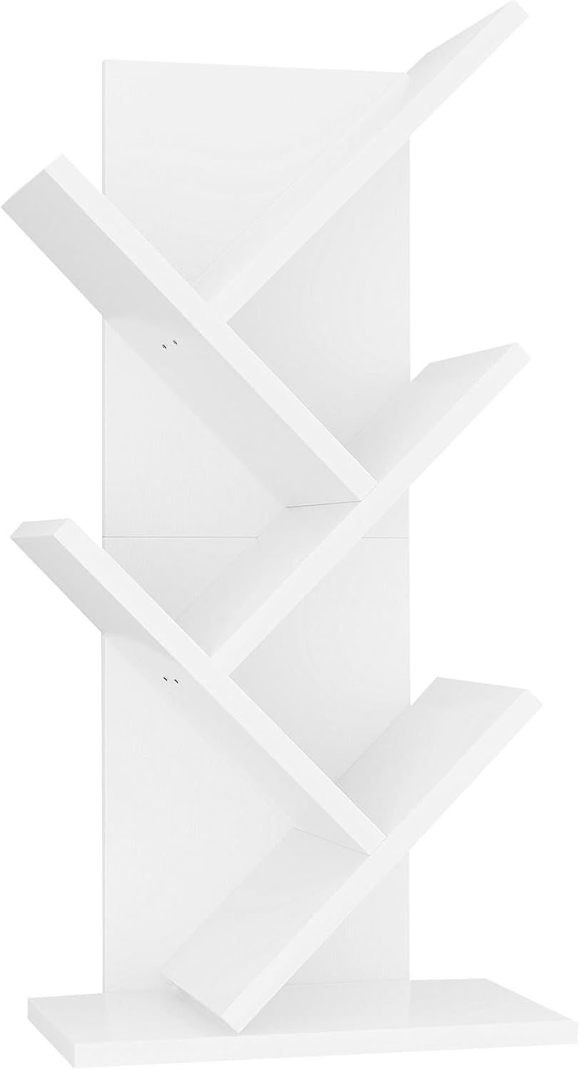 YMYNY 4 Tier Tree Bookshelf, Small Bookcase, Modern Wood Book Storage Rack, Freestanding Book Shelf for Books/Movies/CDs, Narrow Display Rack for Living Room, Home Office, White HBC014W