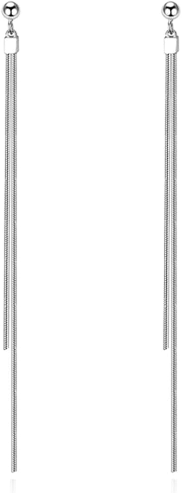 Reffeer Solid 925 Sterling Silver Tassel Chain Dangle Earrings for Women Teens Long Dangle Drop Earrings Minimalist