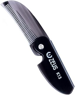 ZEUS Folding Mustache Comb, Handmade Saw-Cut Best Moustache Pocket Comb (Black, One Pack)