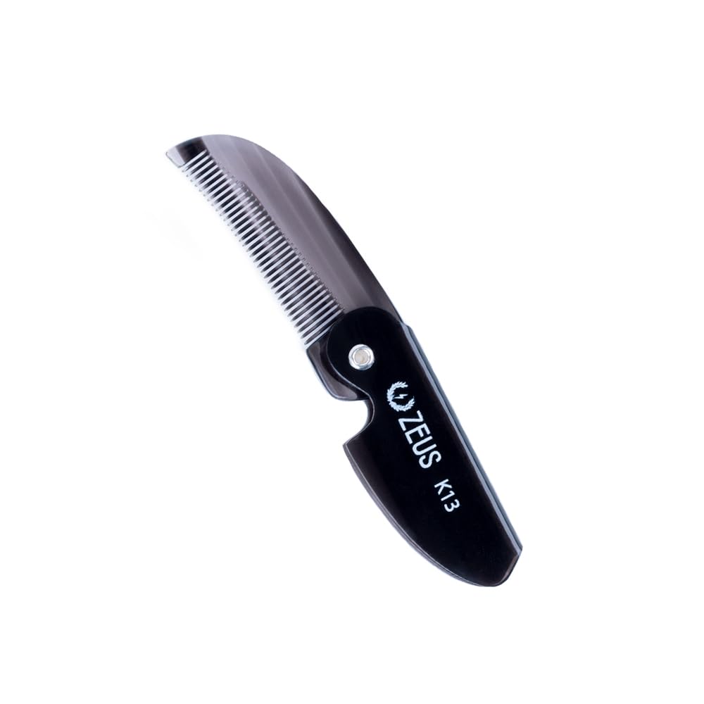 ZEUS Folding Mustache Comb, Handmade Saw-Cut Best Moustache Pocket Comb (Black, One Pack)