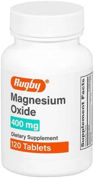 Rugby Magnesium Oxide 400 mg Tablets - Dietary Supplement - Gluten-Free - 120 Count (1 Pack)