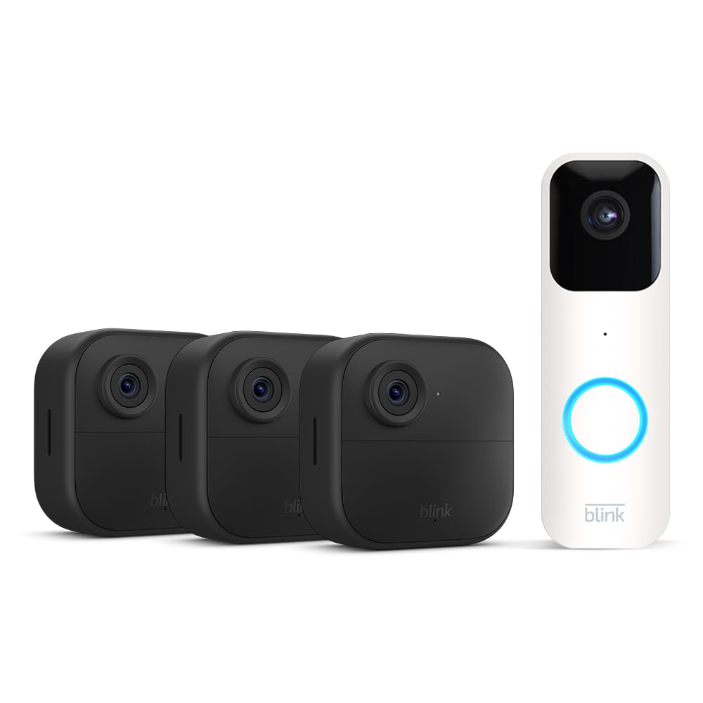 New Blink camera (Outdoor 4) + Blink doorbell (White) | Newest model | Wireless HD smart security camera, two-year battery life, enhanced motion detection, works with Alexa | 3-Camera System