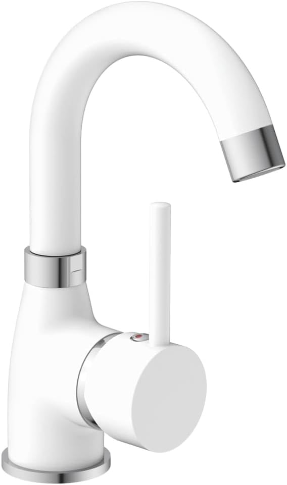 EISL Futura NI075FUTWCR Washbasin Mixer Energy-Saving 360° Pivoting Bathroom Tap, White matt/Chrome