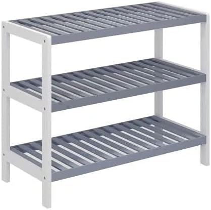 Vencier Bamboo Shoe Rack Natural – Easy Assembly & Strong Design Stand Shelf Organizer Ideal for Corridor, Bedroom, Bathroom, Hallway & Small Spaces, Large Capacity (Grey/White, 3 Tier)