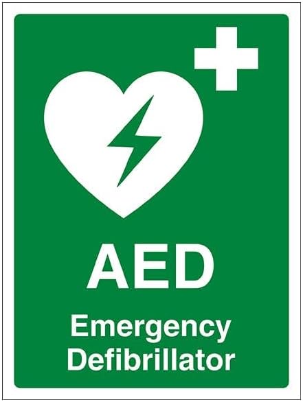 V Safety AED Emergency Defibrillator 150 x 200 mm - Self Adhesive Vinyl - Aluminium Effect Safety Sign