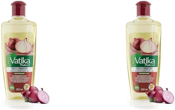 Vatika Naturals Red Onion Hair Oil 200ml | For Anti Hair Fall | Enriched with the Goodness of Rosemary and Olive Oil I 100% Natural Oil Extract | Strengthening Hair From Root To Tip (Pack of 2)