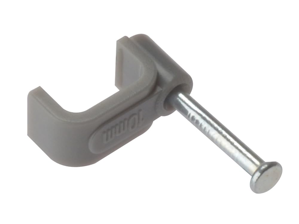 Cable Clips - Flat | 2.50mm | Grey Plastic Clip, Zinc Plated Nail | Box 100