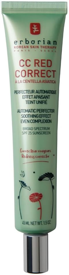 CC Red Correct with Centella Asiatica - Imperfection-Covering Complexion Perfector and Corrector - Cosmetic Care with Color Correction for Face with SPF 25