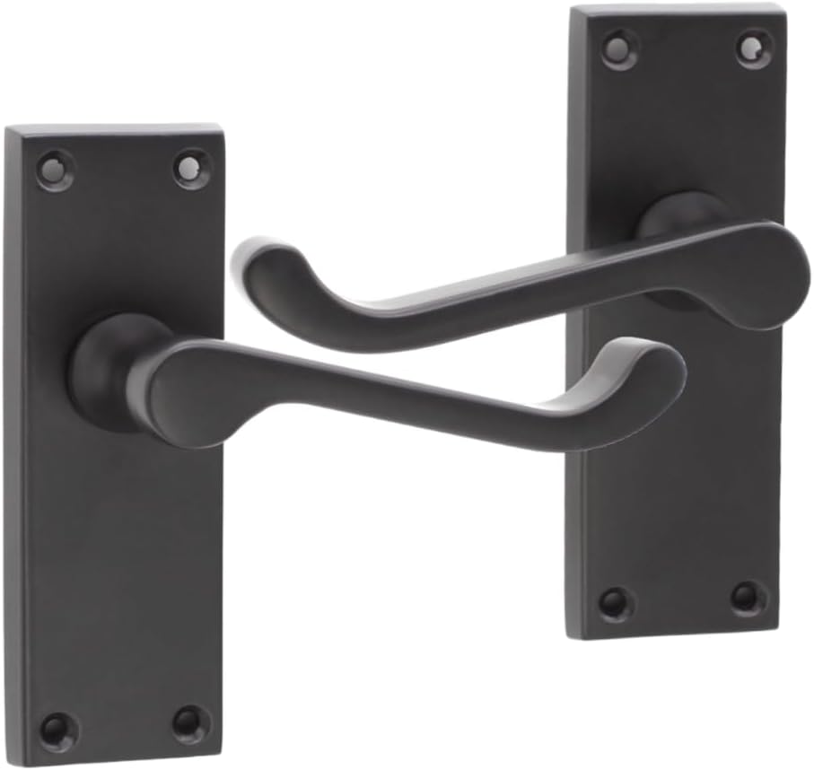 Infinity Decor Victorian Scroll Lever on Backplate Door Handles Set in Matt Black Finish - Internal Lever Latch Handles for Interior & Exterior Doors