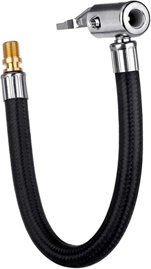 Jamie Motorcycle Car Valve Air Rubber Hose Locking Tire Chuck, 20CM Air Tyre Tire Chuck Inflator Pump Hose Adapter Pipe Air Tool for Bicycle, Motorcycle and Car Inflation