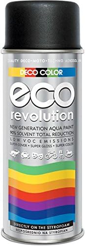 DECO COLOR ECO Revolution Water Based ACRYL Spray Paint 400ml STYROFOAM POLYSTYRENE Fabrics Flowers Sensitive Materials Art Decor Craft DIY (RAL 9005 Black_matt Finish)