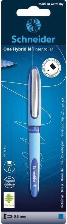 Schneider One Hybrid N Rollerball Pen, 0.5 mm Hybrid Needle Tip, Light Blue Barrel, Blue Ink, Blister Pack of 1 Pen (78343)